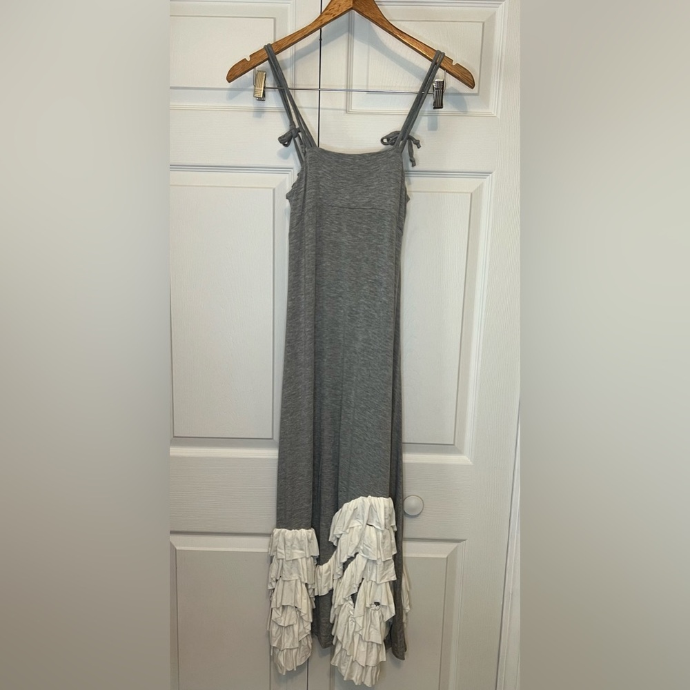Pixie Girl Vicki Sigg Gray White Kids Dress Sleeveless Tie Sundress Ruffles